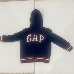 GAP KIDS ZIP Up Dark Navy Blue Hoodie Long Sleeves White Letters SIZE S (6-7)